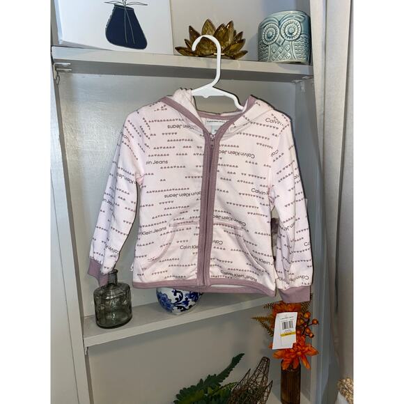 NWT Calvin Klein Jeans Pink Purple Logo Girls 3T Long Sleeve Front Zip Hoodie - Picture 1 of 10